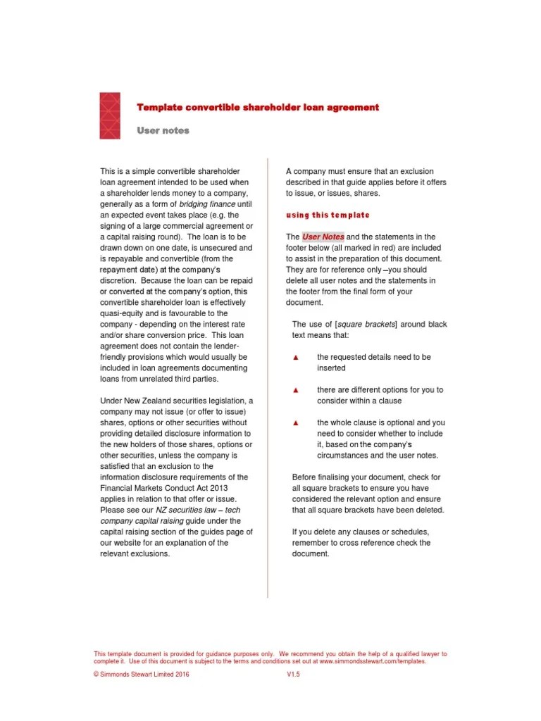 Convertible Shareholder Loan Agreement PDF Loans Trust Law