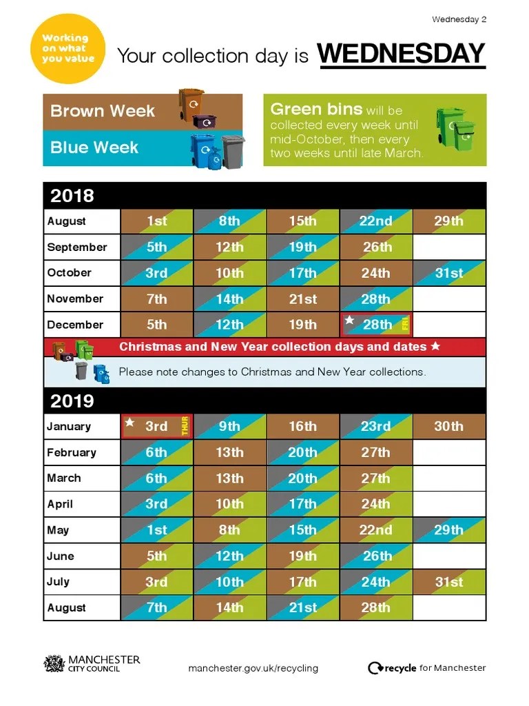 Manchester Bin Collection Calendar (1) Food And Drink Preparation