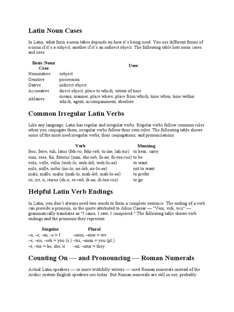 Latin Noun Cases PDF Verb Syntax