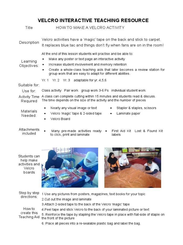 Velcro How To Make A Velcro Activity PDF Pedagogy Communication