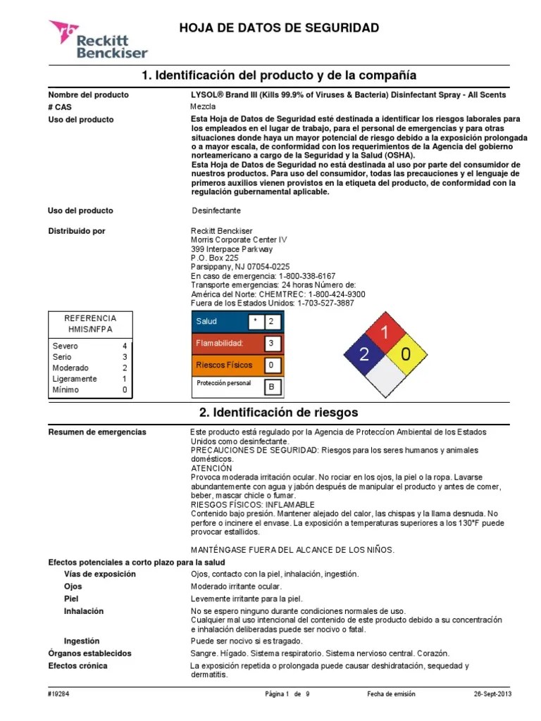 US LYSOL Brand III Disinfectant Spray All Scents Spanish (Sept
