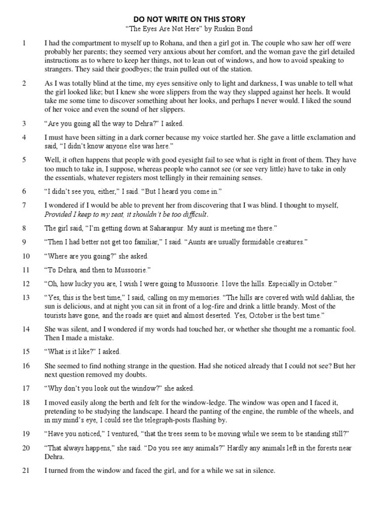 🏷️ The eyes are not here summary. The eyes are not here (by Ruskin Bond). 20221023