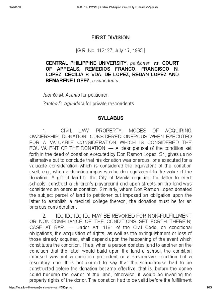 G.R. No. 112127 Central Philippine University V Download Free PDF Statute Of Limitations