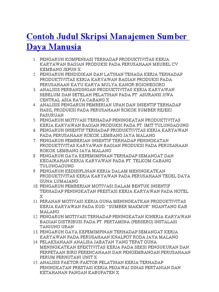 Contoh Judul Skripsi Manajemen Sumber Daya Manusia | Pdf