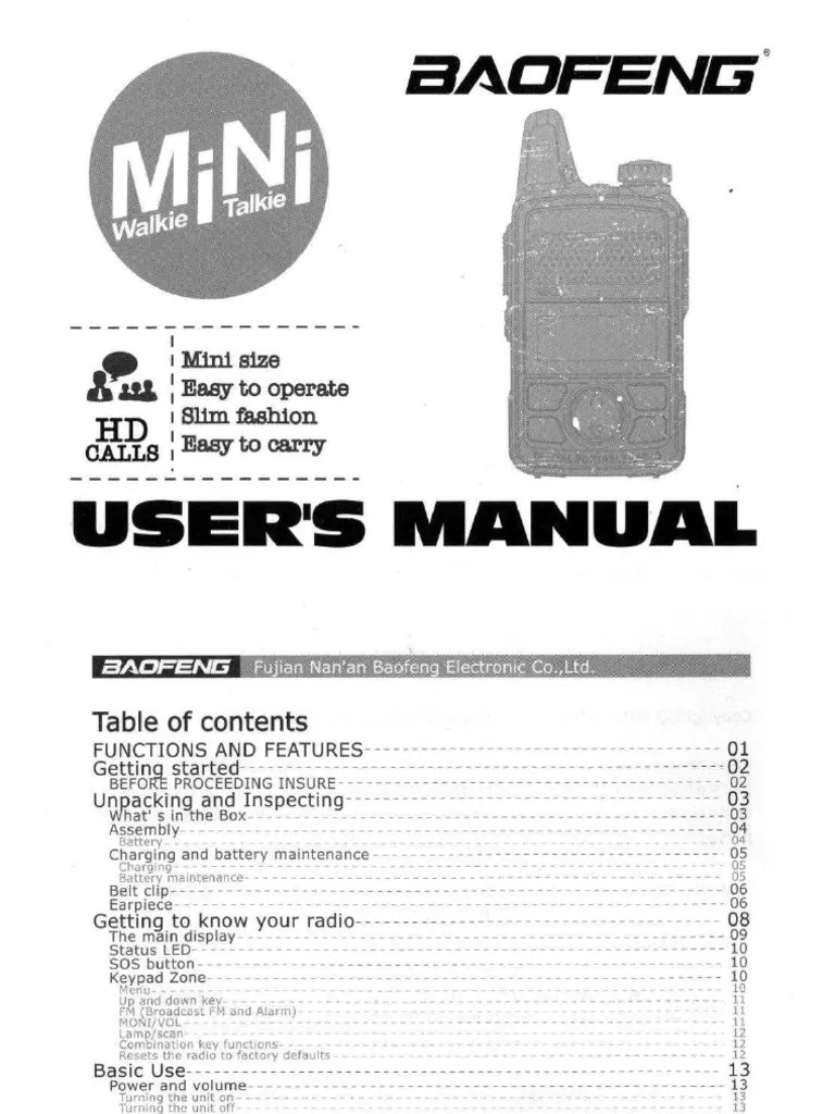 Baofeng Bf t1 Users Manual