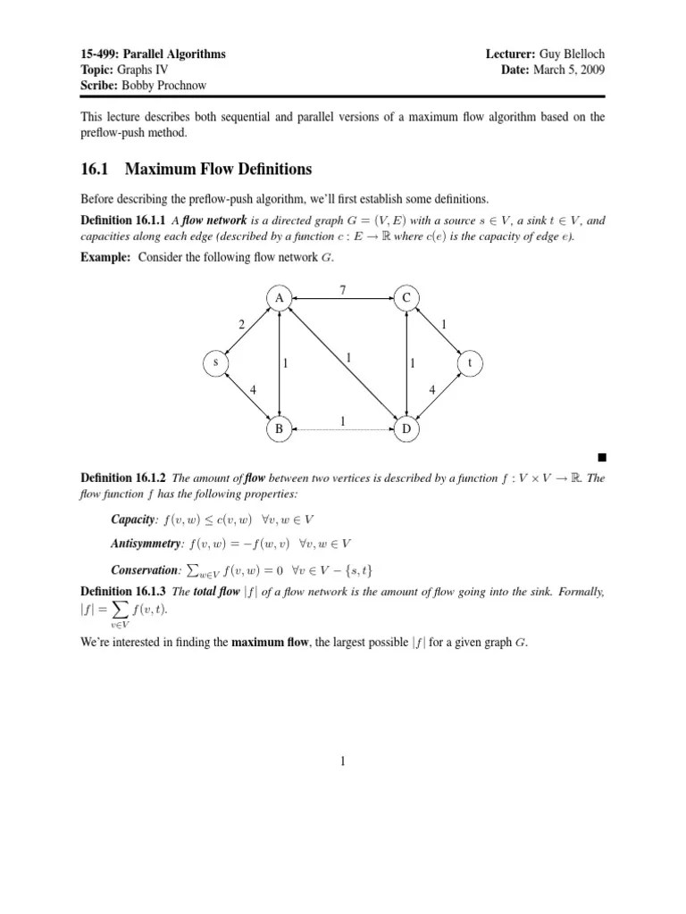 16.1 Maximum Flow Definitions Capacities Along Each Edge (Described by A Function C PDF