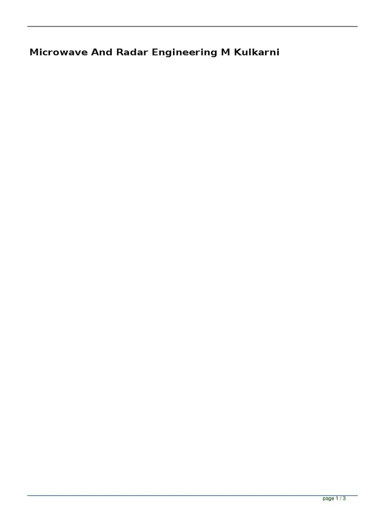 Microwave and Radar Engineering M Kulkarni PDF Radar Microwave