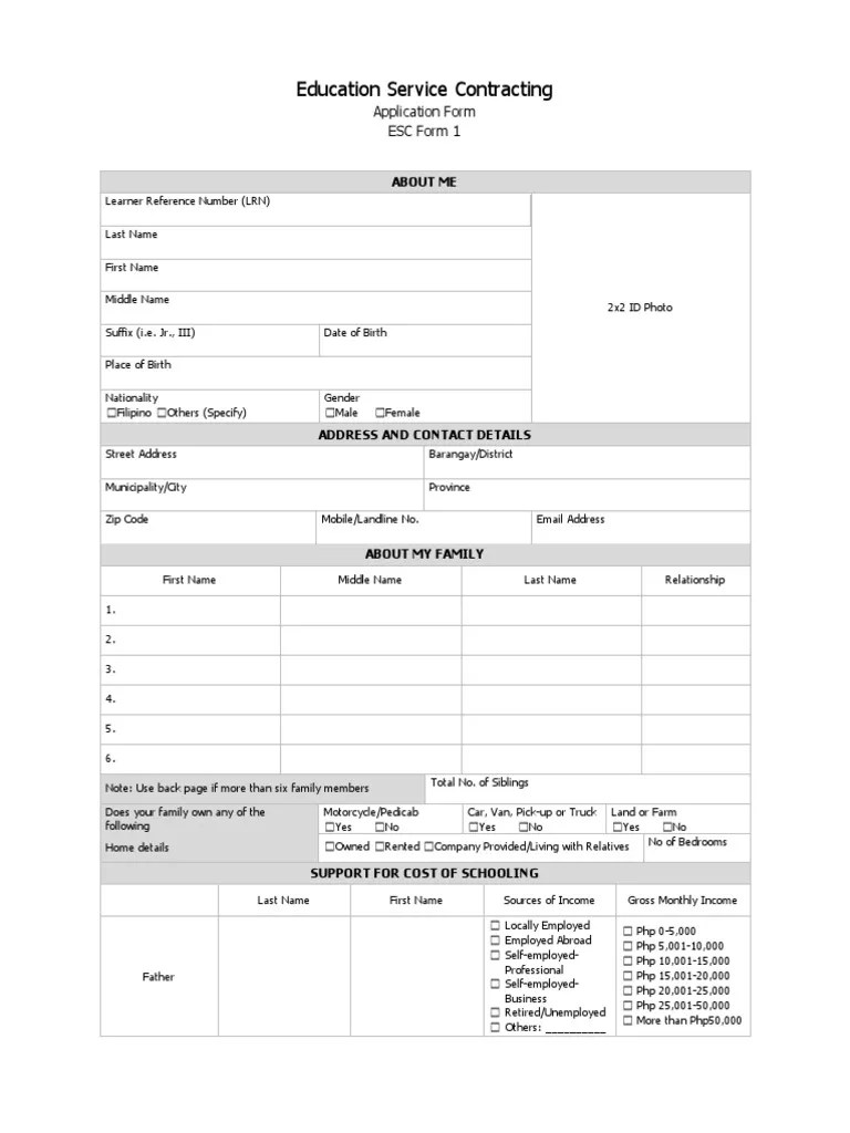ESC Application Form | Self Employment | Employment