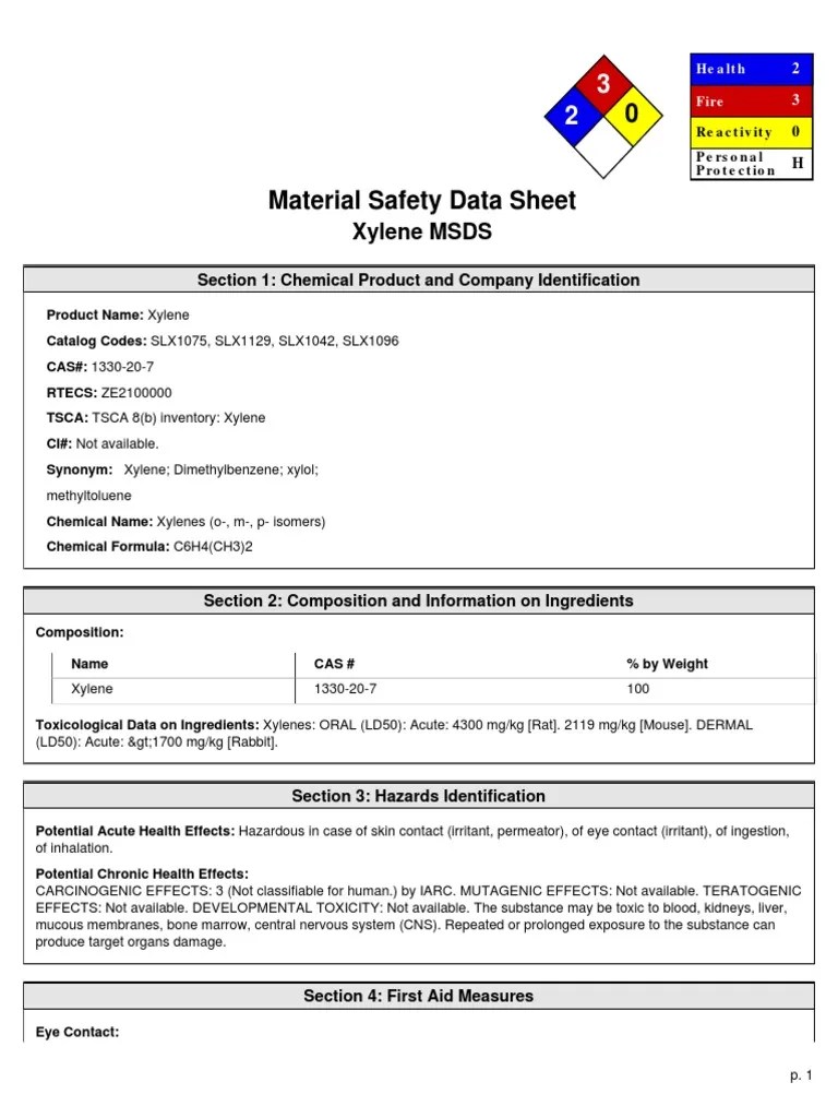 Msds Xylene PDF Toxicity Dangerous Goods