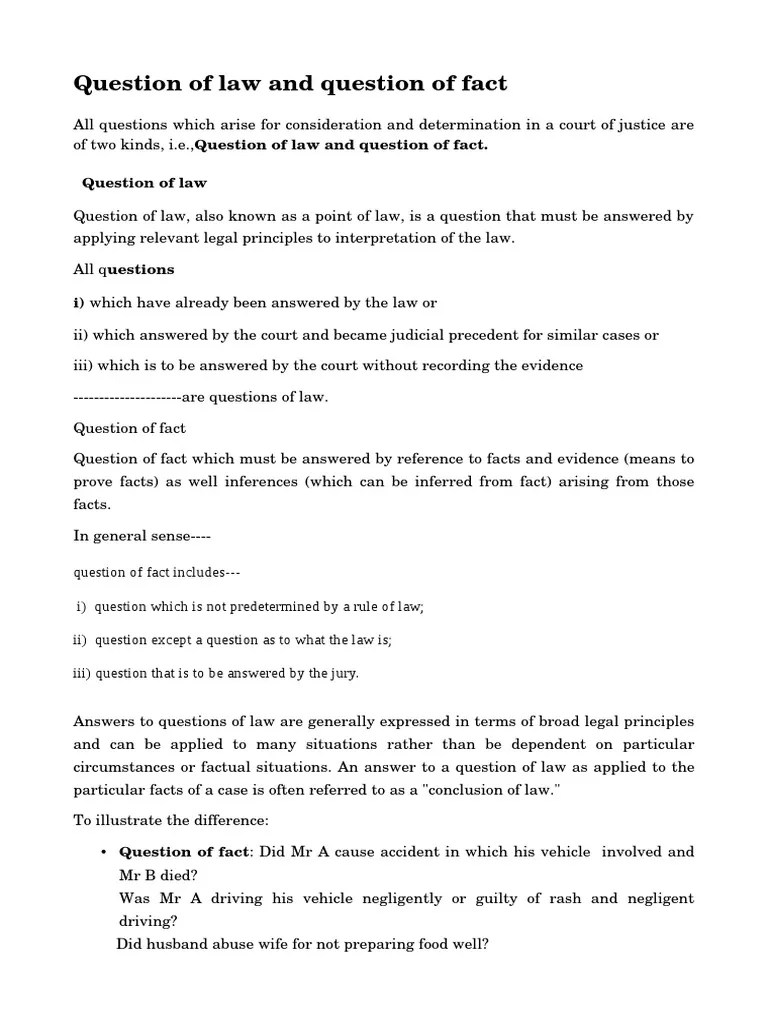 Question of Law & Question of Fact PDF Question Of Law Judiciaries