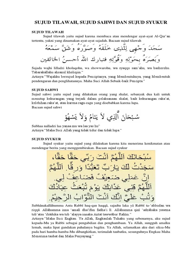 SUJUD TILAWAH, Sujud Sahwi Dan Sujud Syukur | PDF