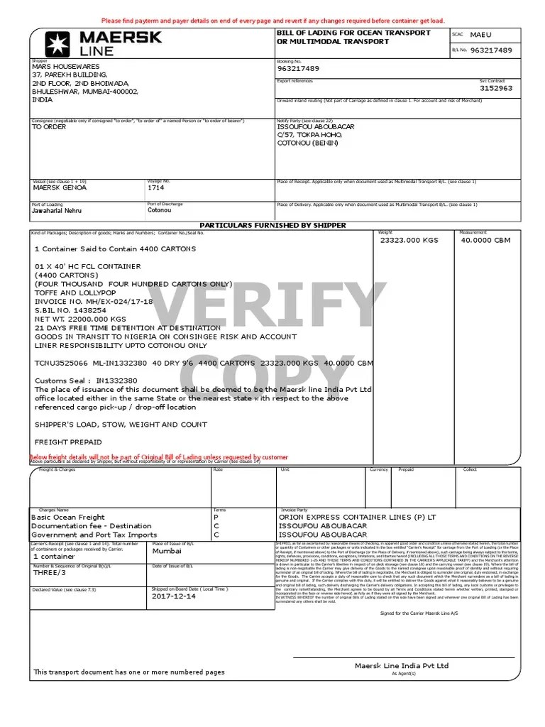 TransportDocument.pdf Bill Of Lading Cargo