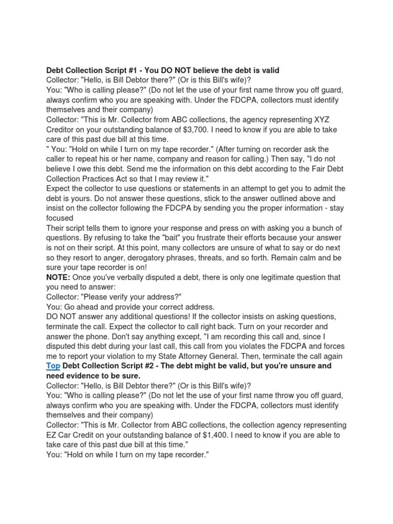 Debt Collector Script Payments Cheque