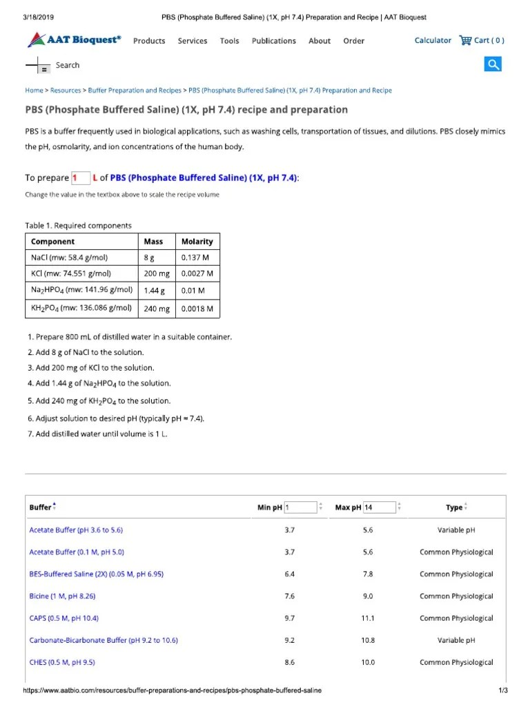 PBS (Phosphate Buffered Saline) (1X, Ph... Preparation and Recipe AAT