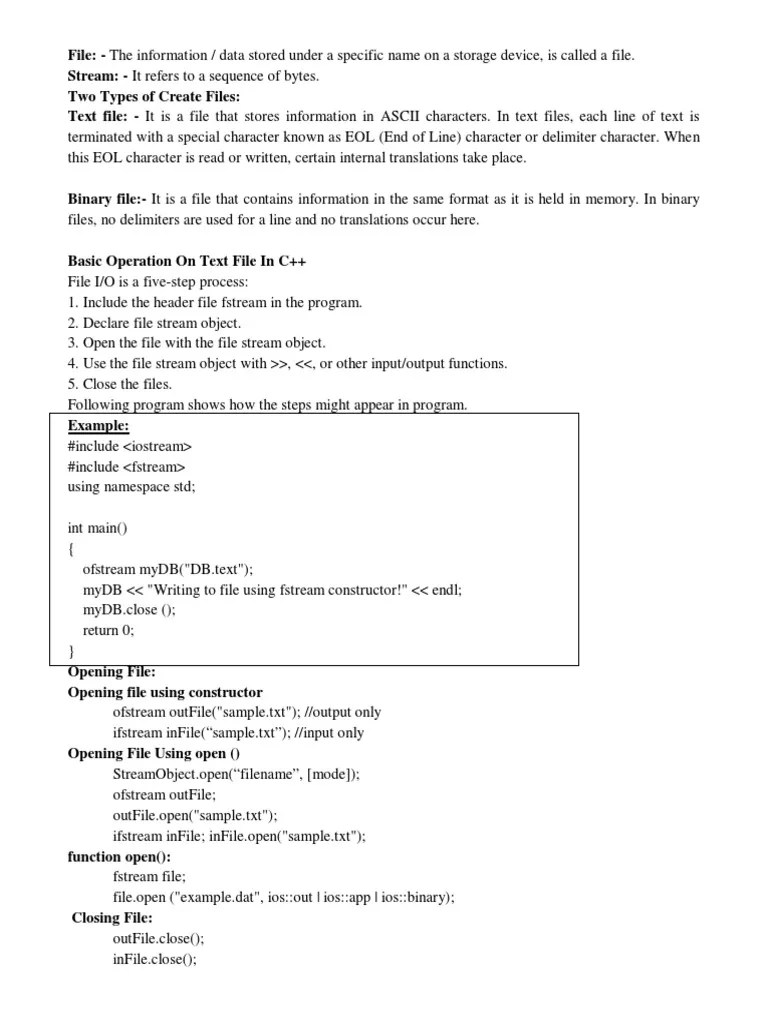 File Handling Notes PDF Text File Computer File