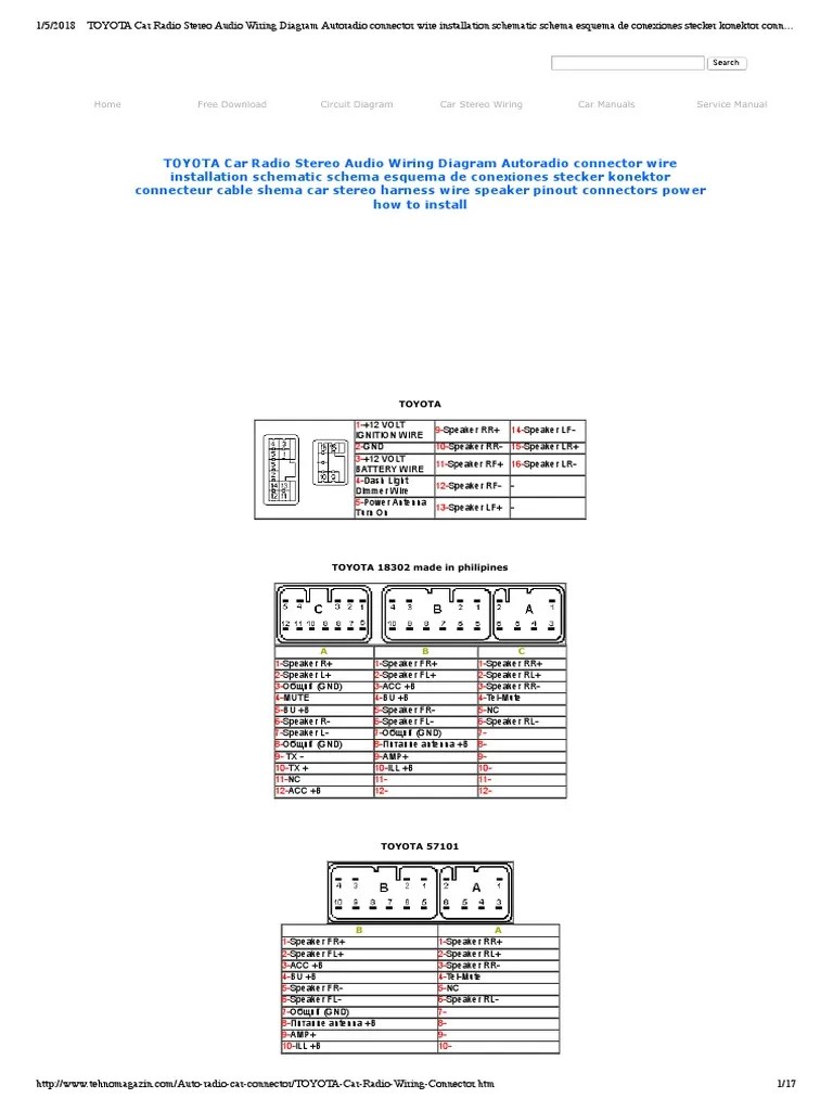 TOYOTA Car Radio Stereo Audio Wiring Diagram | PDF | Electrical