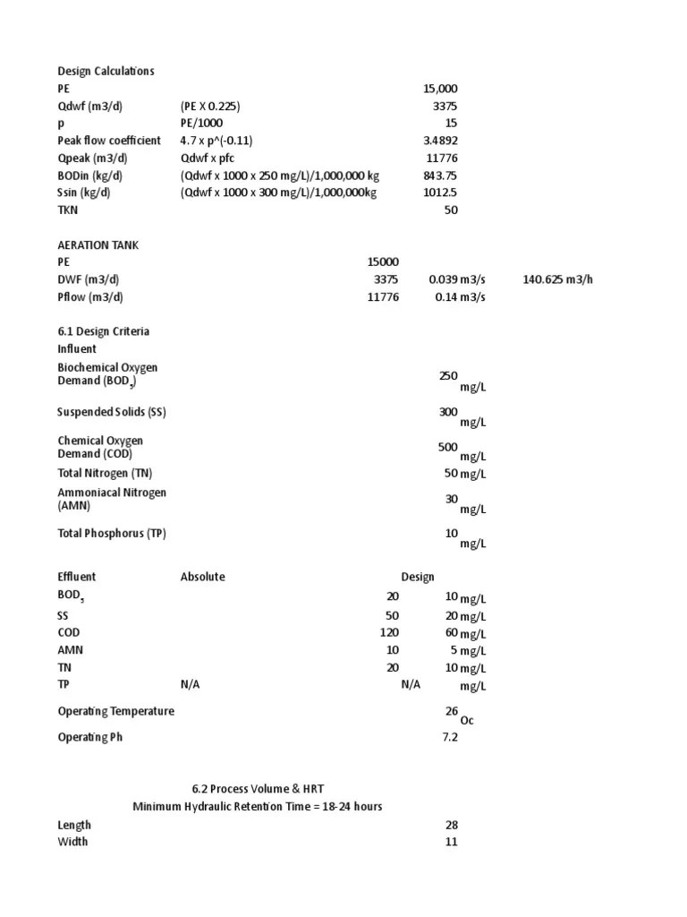 SBR Design Calculations Water Treatment Hydraulic