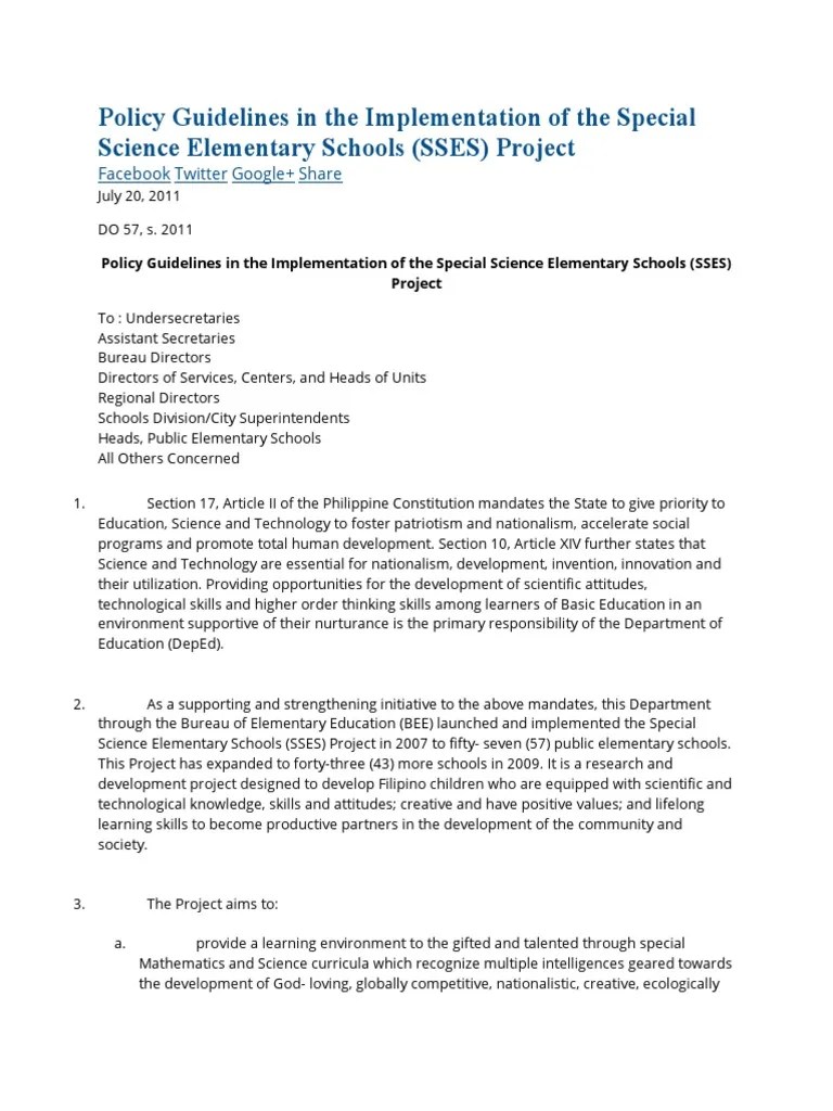 Policy Guidelines in The Implementation of The Special Science