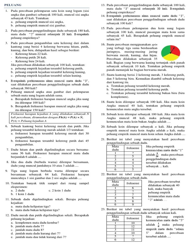Jika Dua Dadu Berbeda Warna Dilempar Bersamaan Dadu Yang Muncul