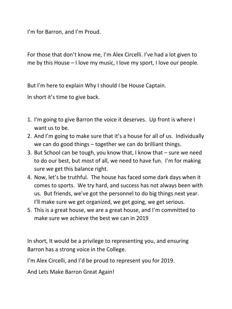House Captain Speech PDF