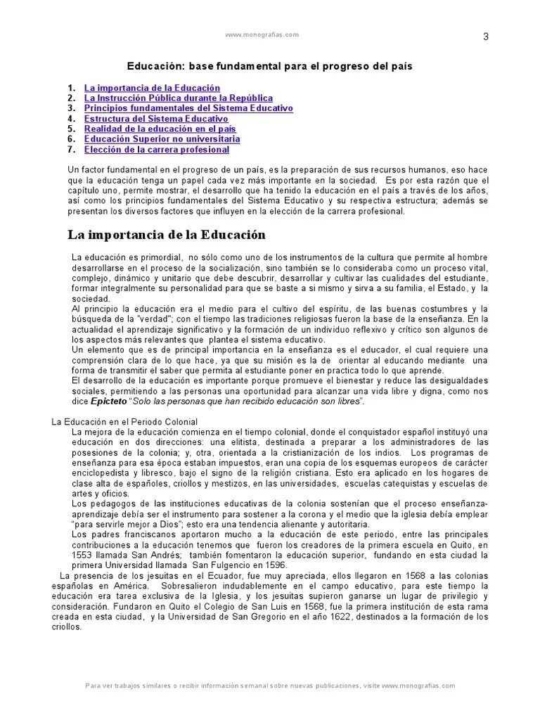 Educacion Como Base Fundamental Progreso Ecuador PDF Educación