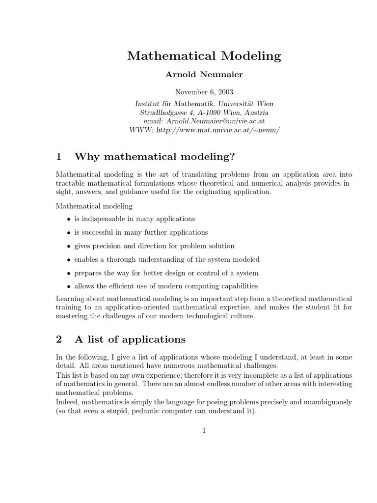 1 Why Mathematical Modeling? PDF Numerical Analysis Time Series