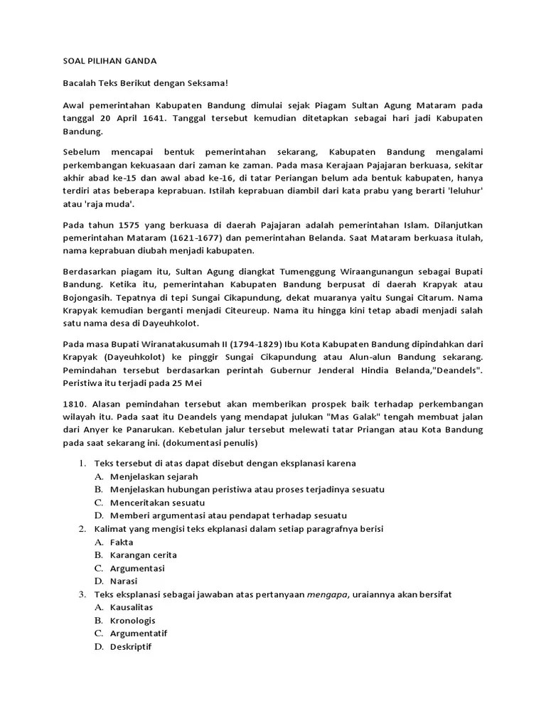 Soal Pilihan Ganda Teks Eksplanasi Beserta Jawabannya
