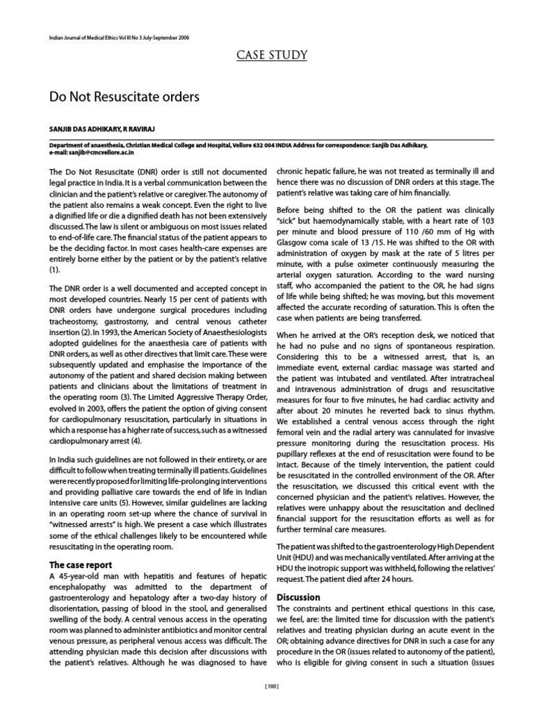 Do Not Resuscitate Orders Case Study PDF Informed Consent