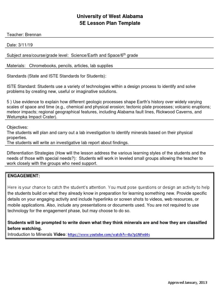 5e Lesson Plan Template 1 PDF Teachers Educational Psychology