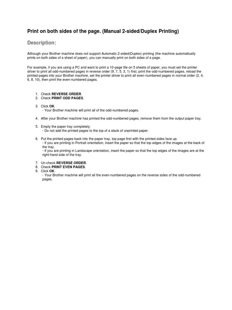 Description Print On Both Sides of The Page. (Manual 2Sided/duplex