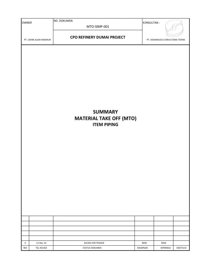 Piping Material Take Off For Tender PDF PDF Pipe (Fluid Conveyance) Steel