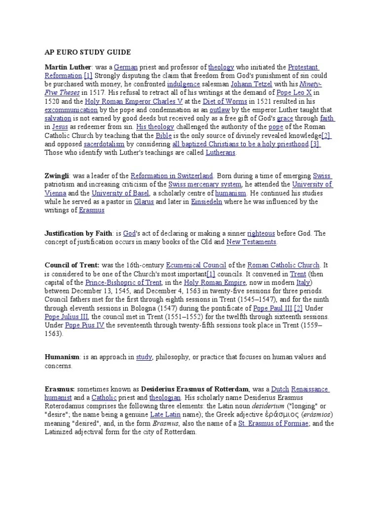 AP Euro Study Guide Martin Luther Renaissance Free