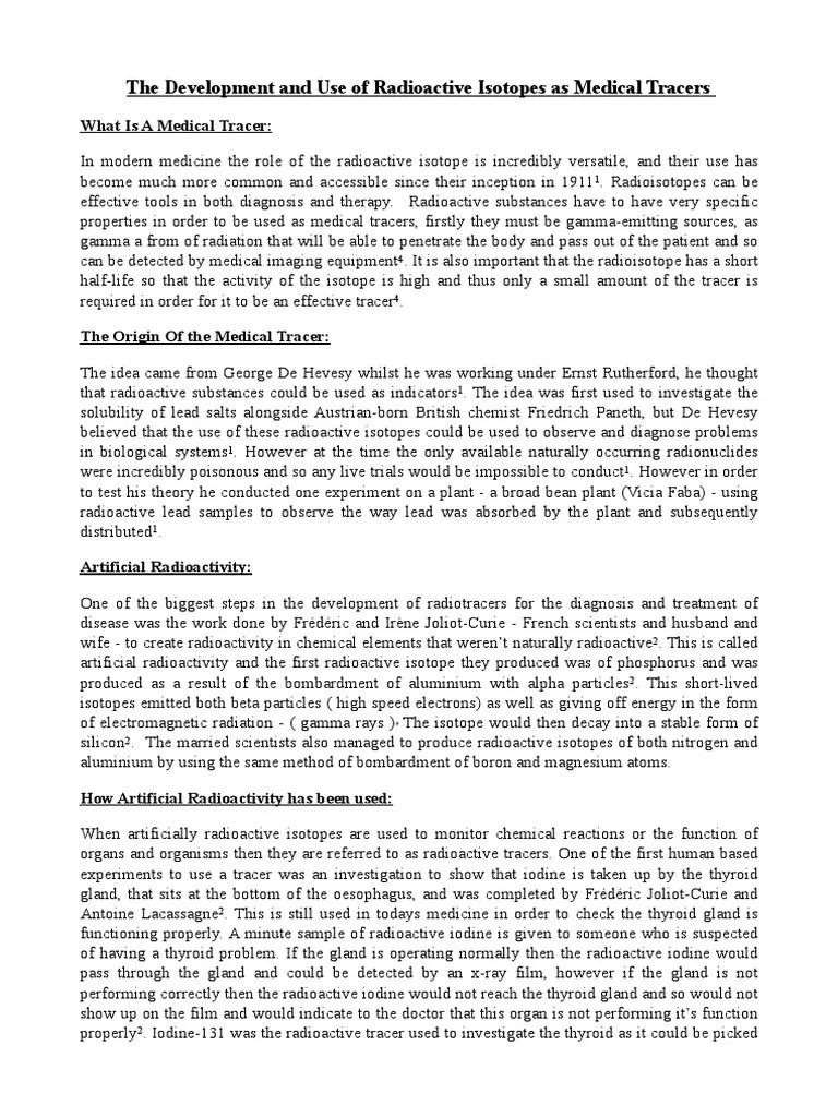 The Development and Use of Radioactive Isotopes As Medical Tracers PDF Radioactive Tracer