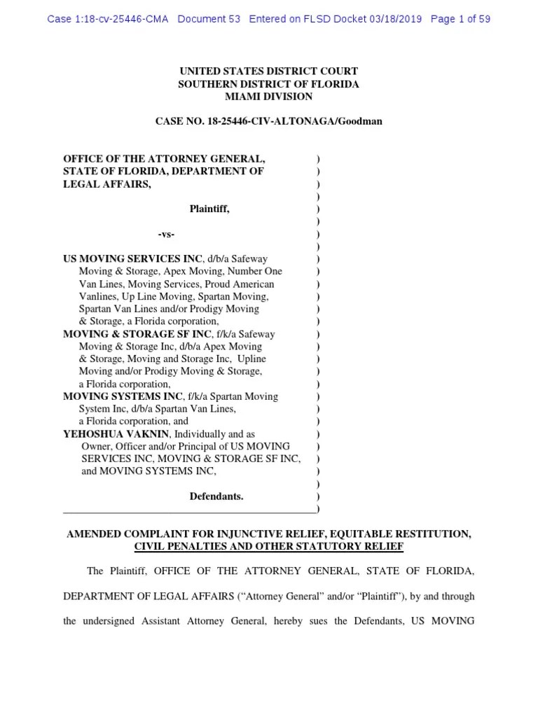 Florida Attorney General moving company complaint Cargo Complaint