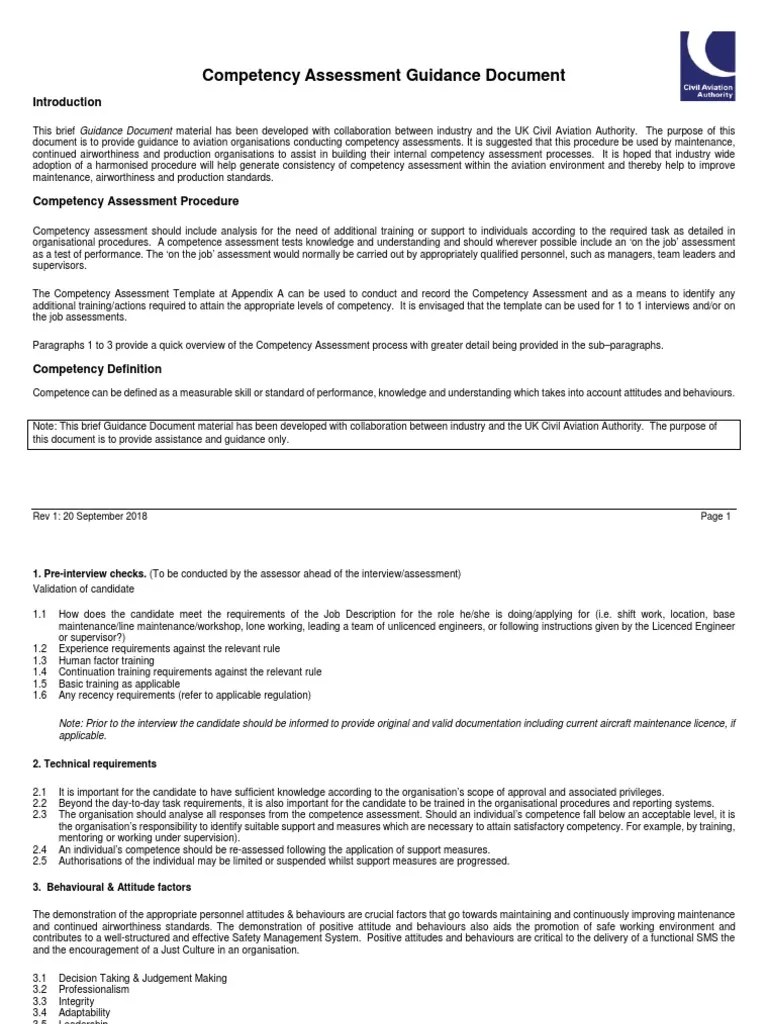 Cap 1715 Competency Assessment Guidance Document PDF Competence (Human Resources) Leadership