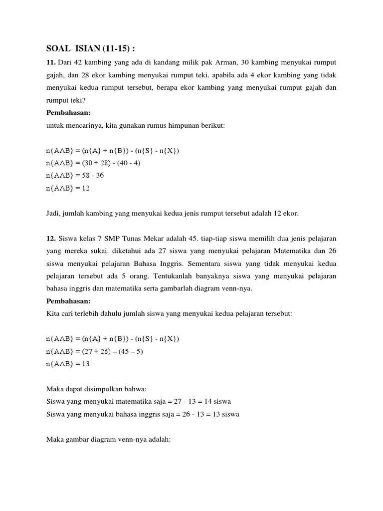 Soal Essay Mat SMP Himpunan | PDF