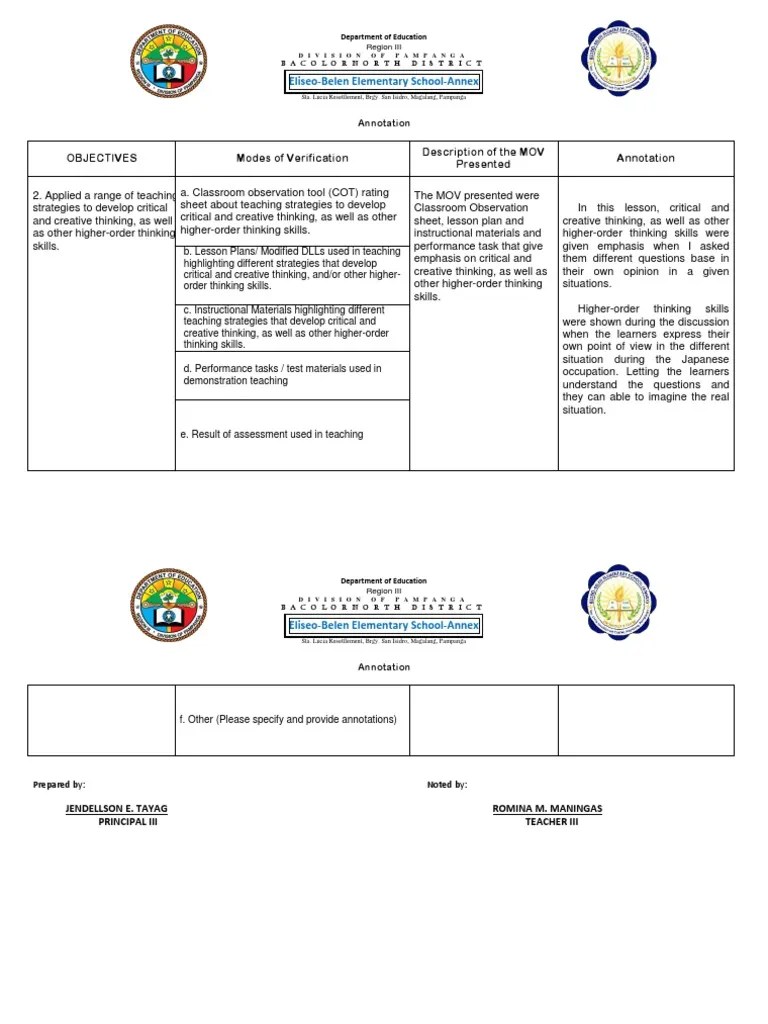 Annotations Cot 1 Kra 1 Obj.3 MHINEZ PDF Lesson Plan Creativity