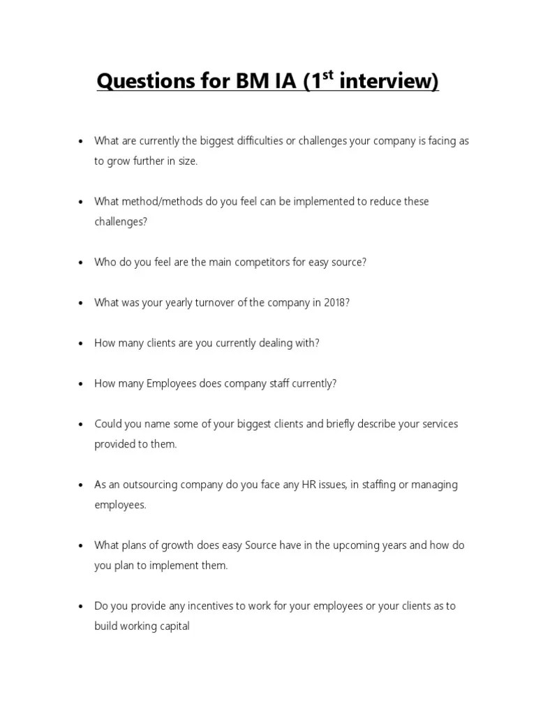 Business Management IA Interview Questions PDF