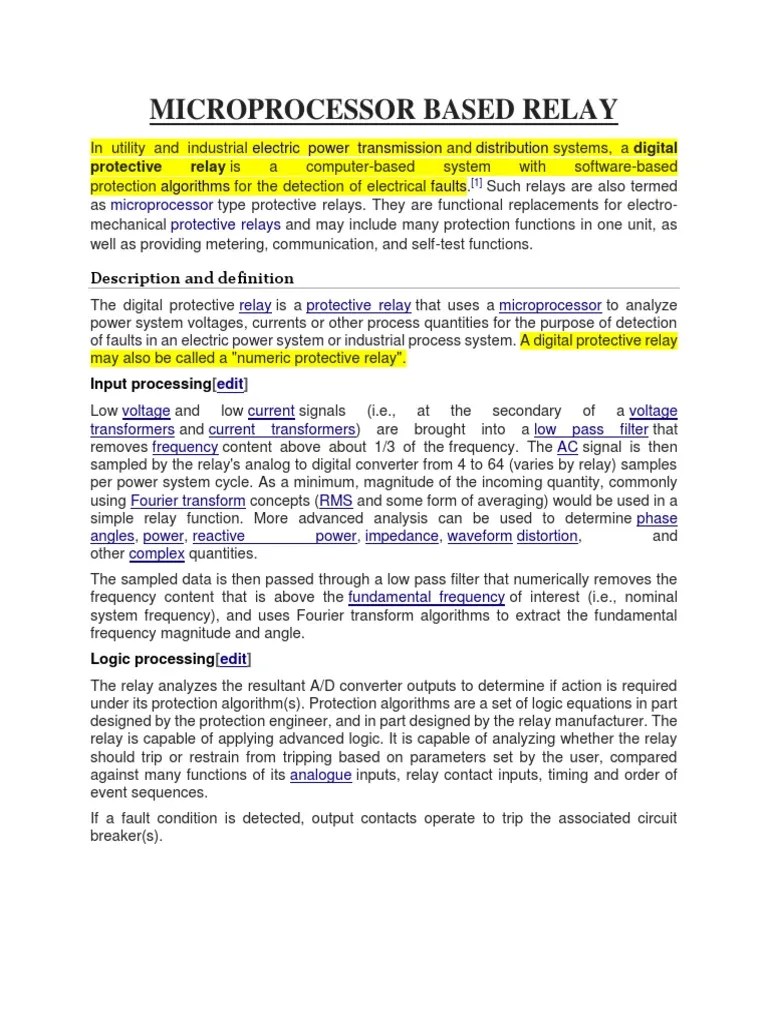 Microprocessor Based Relay PDF Electrical Engineering