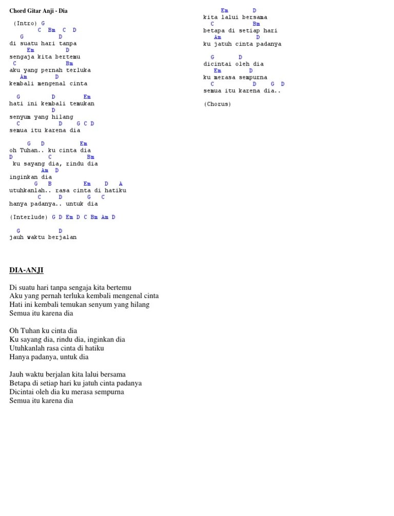 Chord Gitar Dia Anji Kunci Dasar