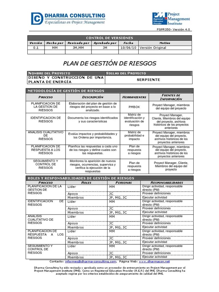 P L A N D E G E S T I Ó N D E R I E S G O S Planificación Tecnología
