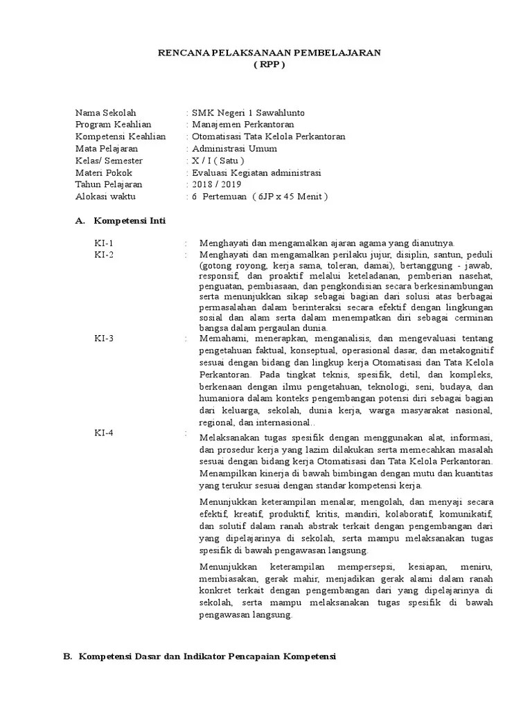 Rpp Teknologi Perkantoran Doc Rismax