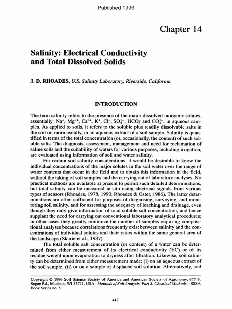 Salinity Electrical Conductivity and Total Dissolved Solids PDF Salinity Filtration