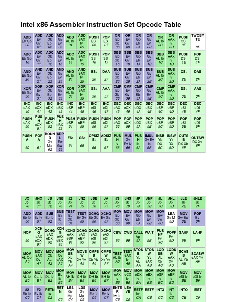Intel x86 Assembler Instruction Set Opcode Table PDF Integer