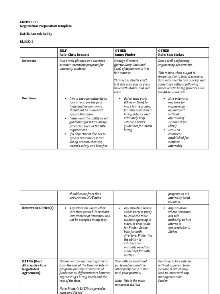 Negotiation 7 Prep Sheet Negotiation Politics