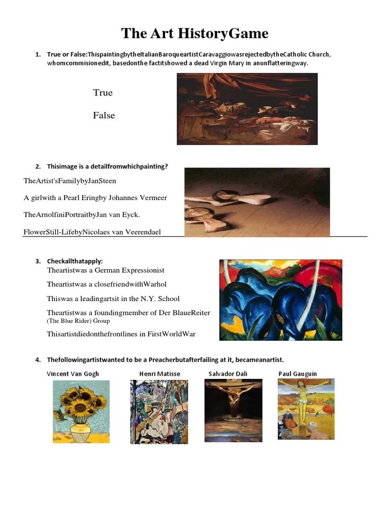 The Art History Game PDF Leonardo Da Vinci Style