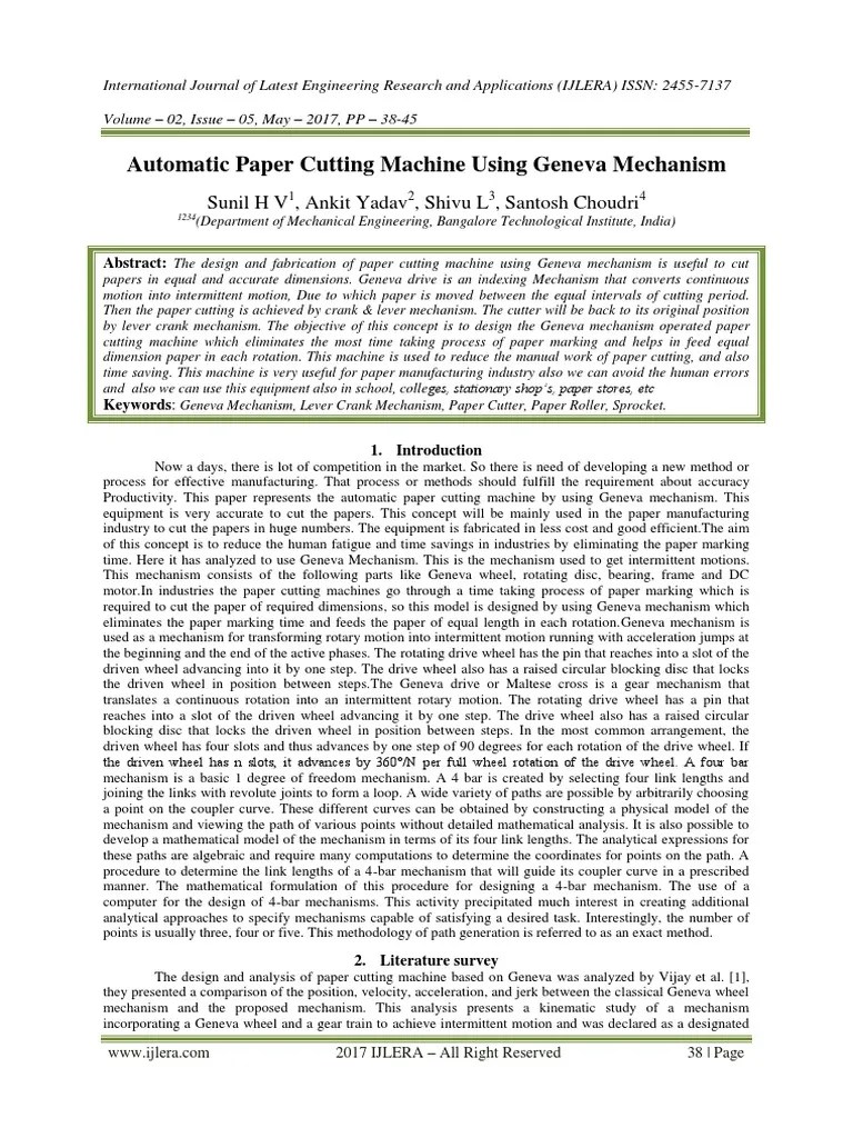 Automatic Paper Cutting Machine Using Geneva Mechanism PDF | PDF