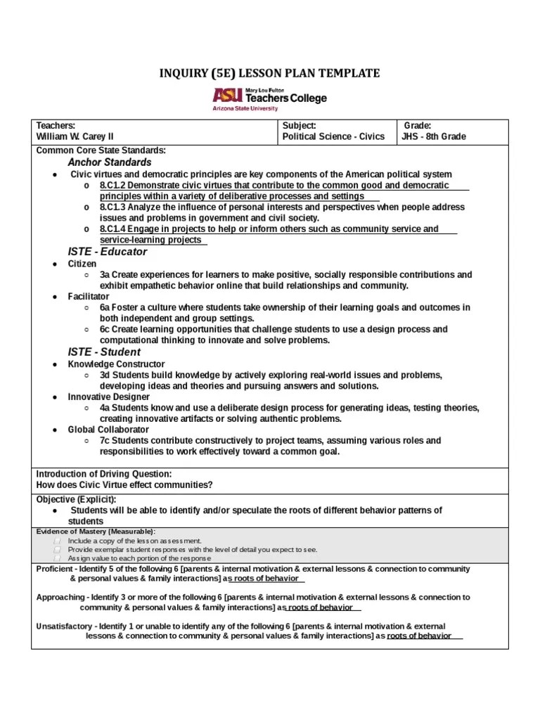 inquiry 5e lesson plan template google docs Lesson Plan Question