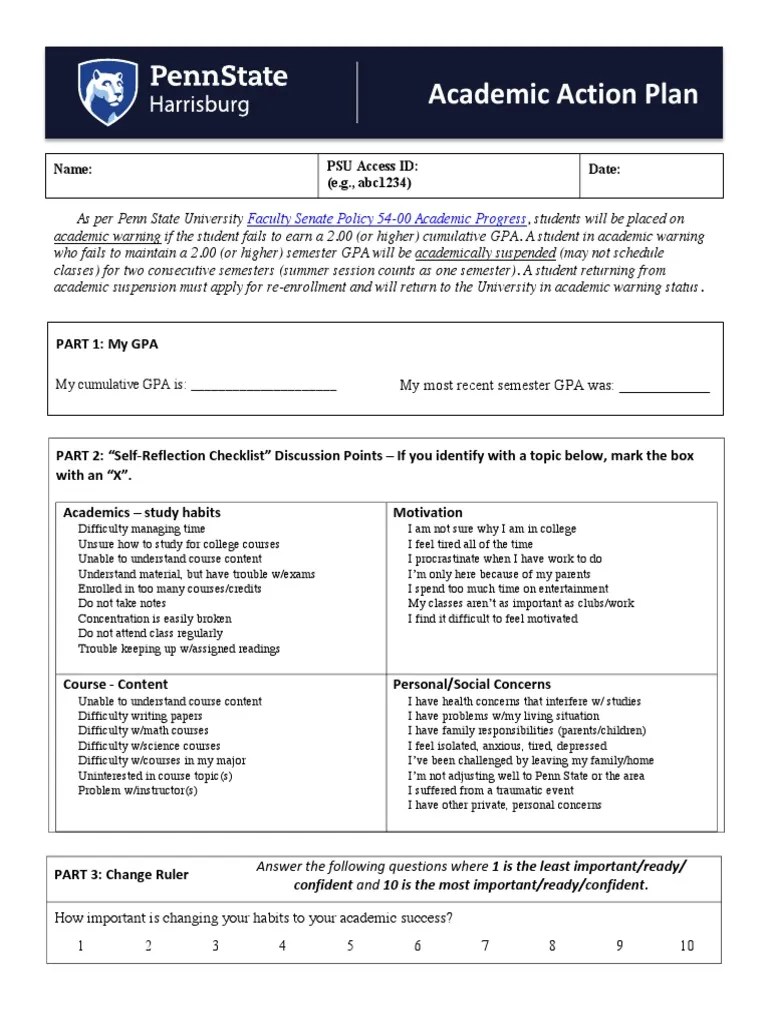 Academic Action Plan Name Date PSU Access ID (E.g., Abc1234) PDF(01)