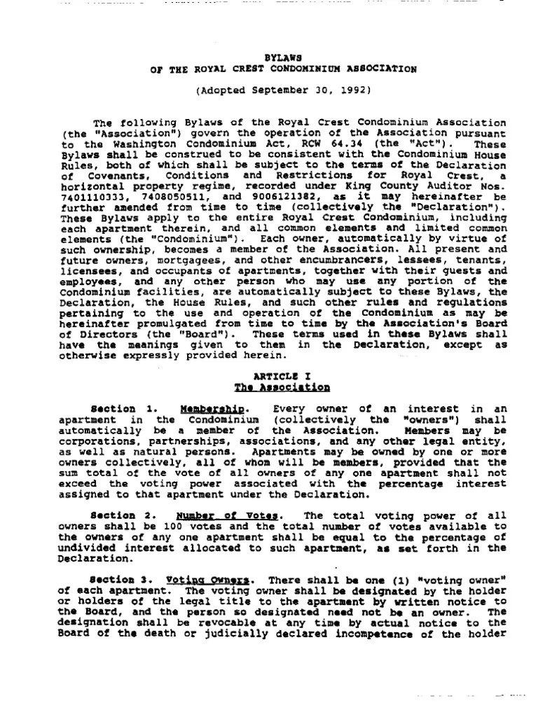 Royal Crest Condo Bylaws PDF